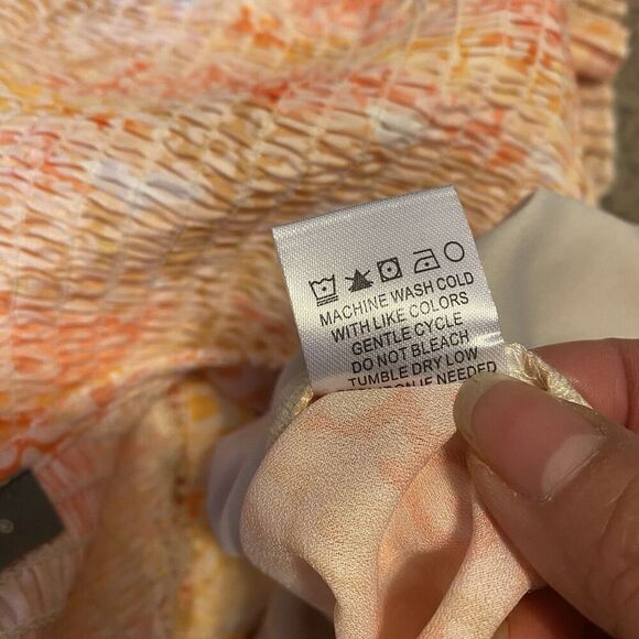 Kate & Mallory Blouse Top Sz 3X Flutter Sleeves Sheer Lined Yellow Peach Passant - Picture 5 of 7